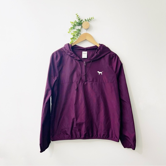 Victoria’s Secret PINK Nylon Windbreaker Deep Purple Hooded Pullover - Picture 1 of 8